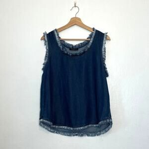 Maven West – Frayed Denim Tank Top Blouse with Fringe Hem